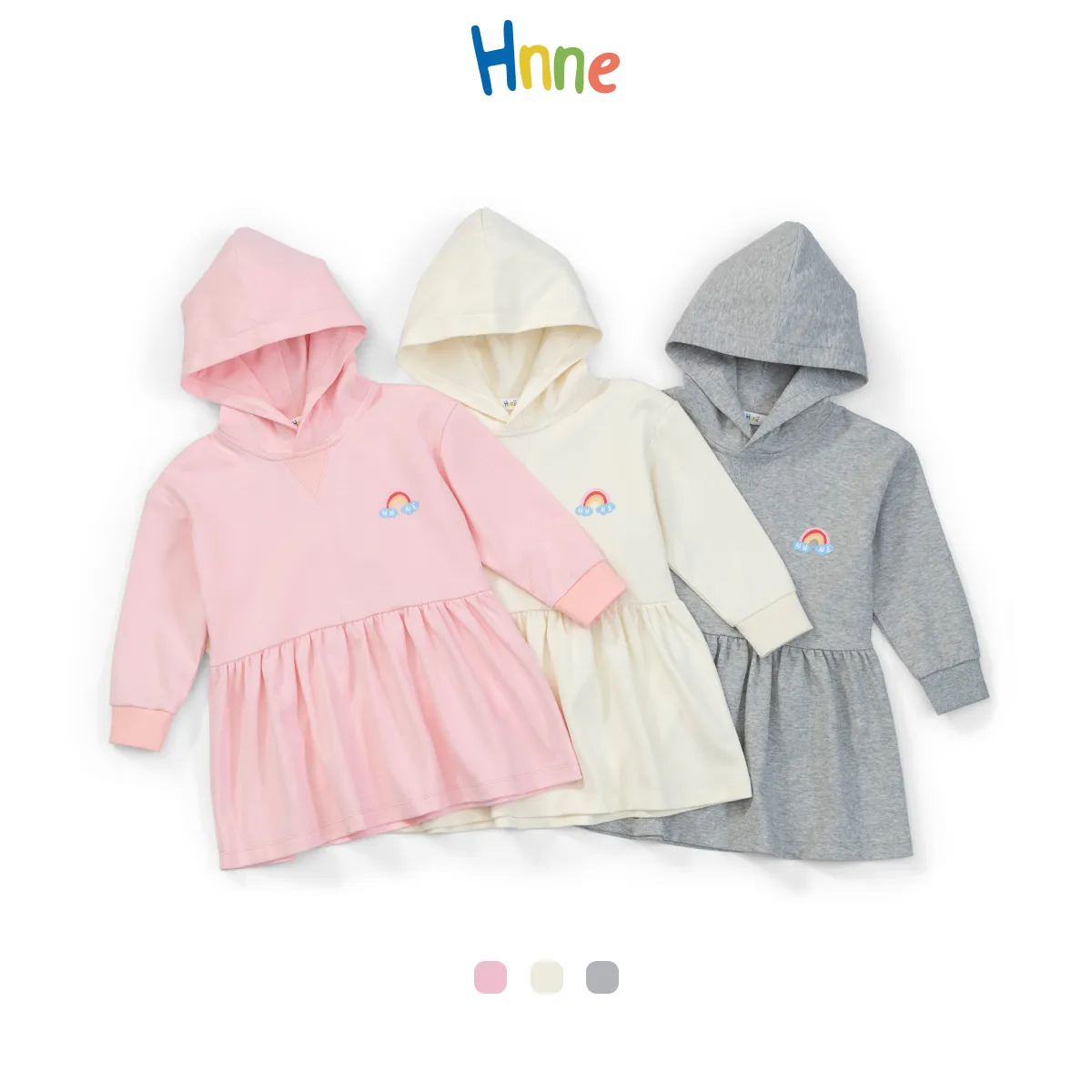 Hnne 2022 Autumn Winter New Girls Hoodie Dress Long Sleeve Hooded Pullover Ruffle Hem Cute Rainbow Sweatshirt Dresses - Image 2