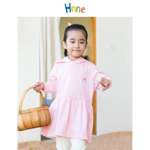 Hnne 2022 Autumn Winter New Girls Hoodie Dress Long Sleeve Hooded Pullover Ruffle Hem Cute Rainbow Sweatshirt Dresses