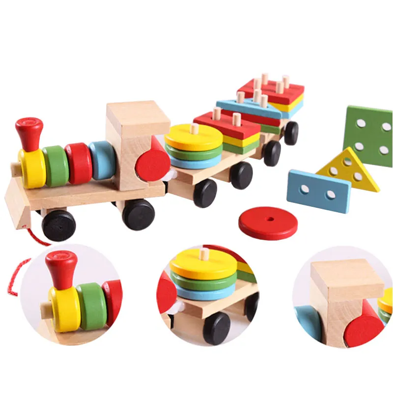 Wooden Train Toy For Toddlers,Building Blocks for Boys Girls,Montessori Sorting Stacking Toy,Preschool Educational Toy For Kids - Image 3