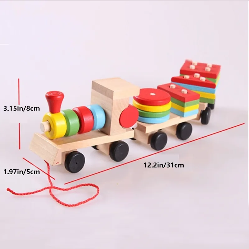 Wooden Train Toy For Toddlers,Building Blocks for Boys Girls,Montessori Sorting Stacking Toy,Preschool Educational Toy For Kids - Image 5
