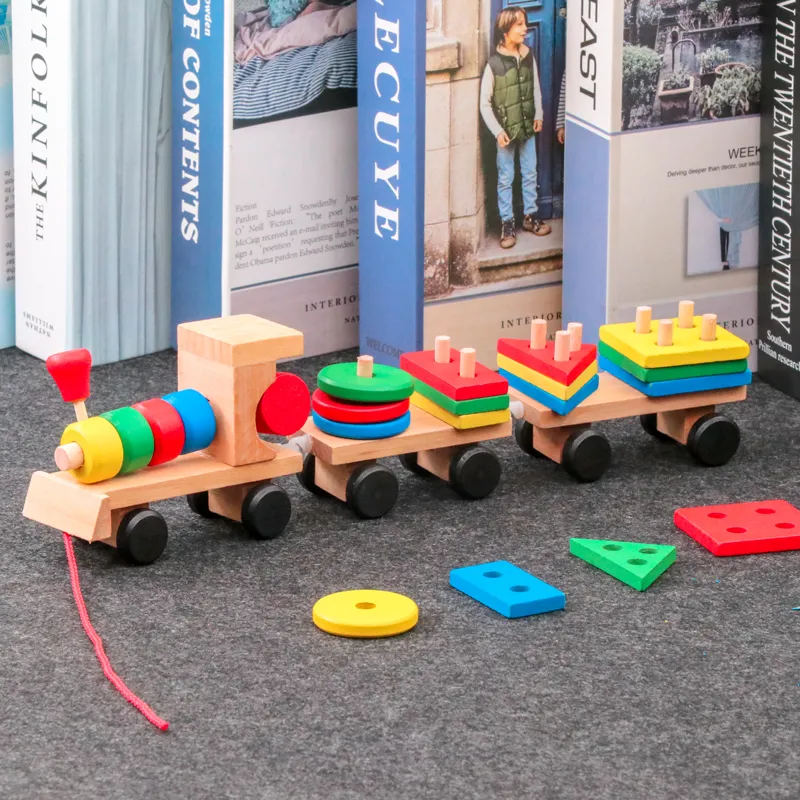Wooden Train Toy For Toddlers,Building Blocks for Boys Girls,Montessori Sorting Stacking Toy,Preschool Educational Toy For Kids